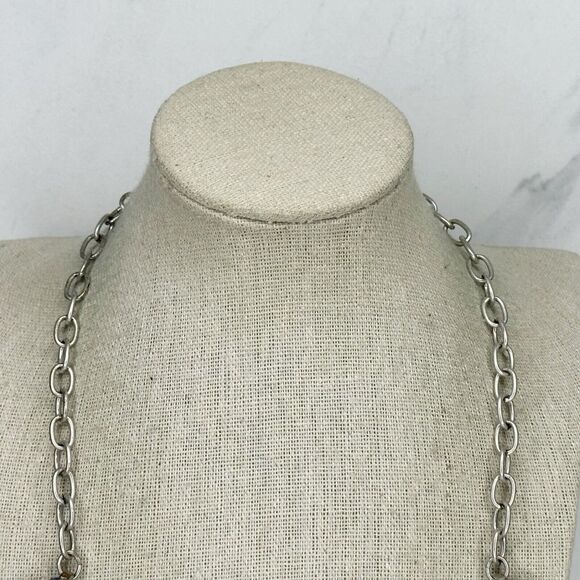 Chicos Blue Rhinestone Crystal Bib Statement Silver Tone Necklace ✨ - Picture 4 of 12